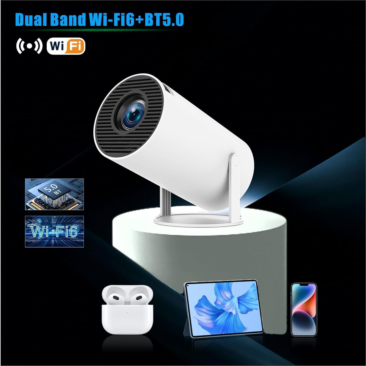 130 Inch Portable Family Projector | Android 11 Smart Camping Projector | 720P HD Display