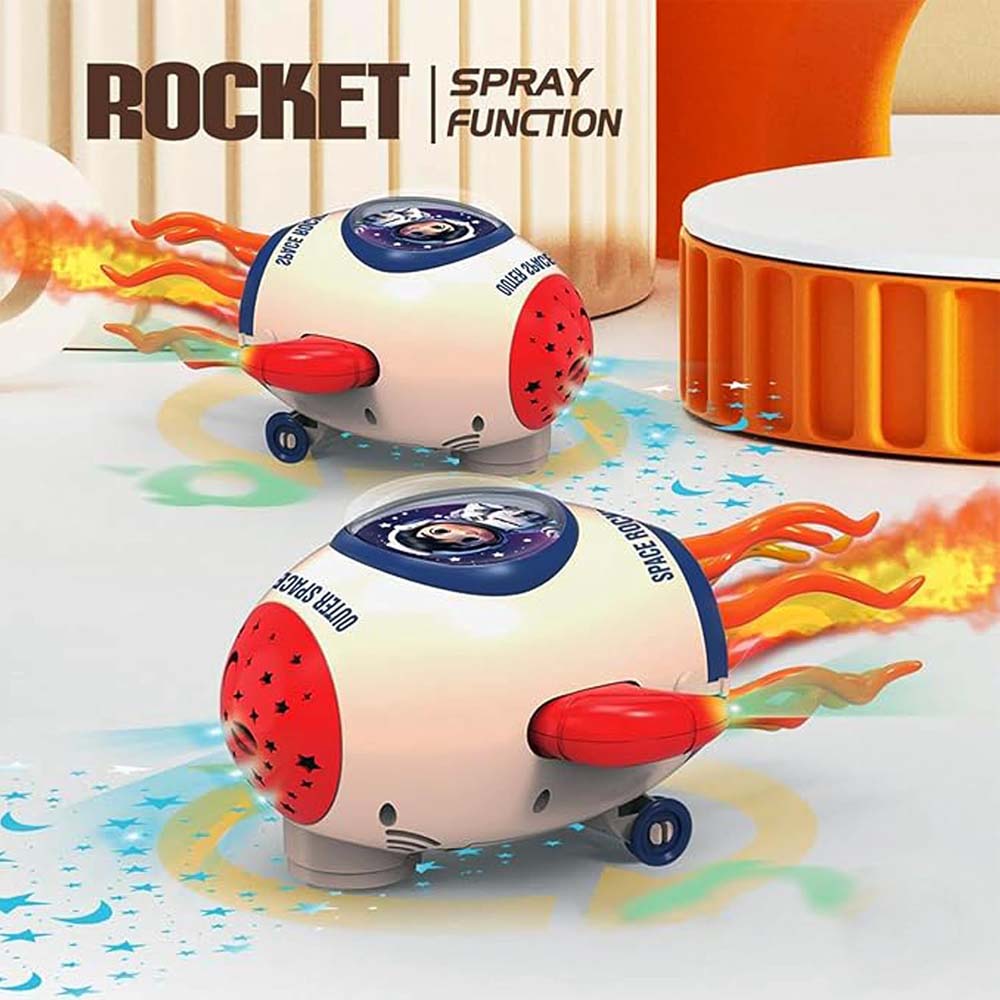 Rocket Toy with Fog Function. Crawling spray rocket with music, LED lights & dancing movement for 3-6 year old kids. Birthday gift.
