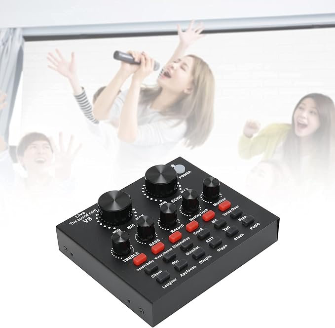 V8 Sound Card for Live Streaming – 2 Channels with Multiple Voice Changer Effects and 1200mAh Battery for Smartphones and Computers