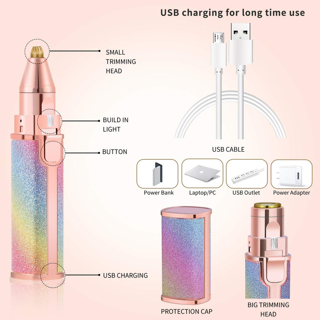 2-in-1 Eyebrow & Facial Hair Remover - USB Rechargeable with Multi-Colors, Cleaning Brush & Precision Trimming