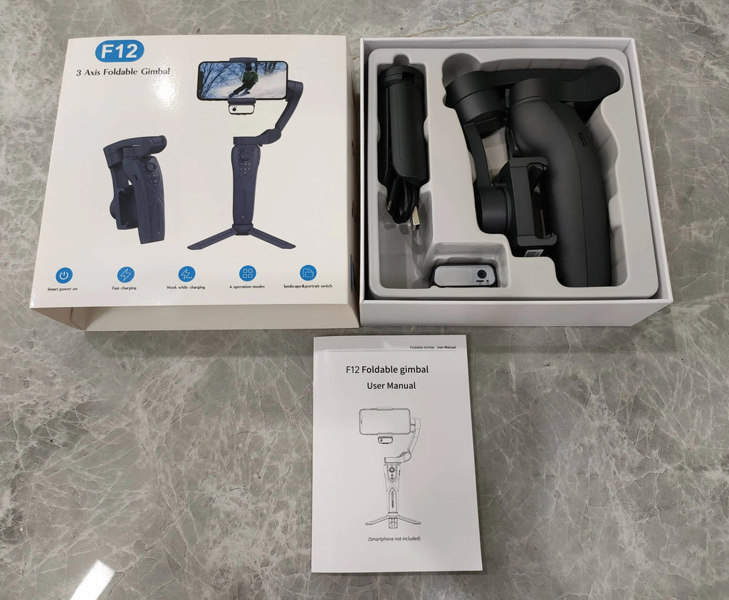 Handheld Gimbal F12 Camera Stabilizer with Tripod | Face Tracking via App | Selfie Stick & Horizontal Stabilizer