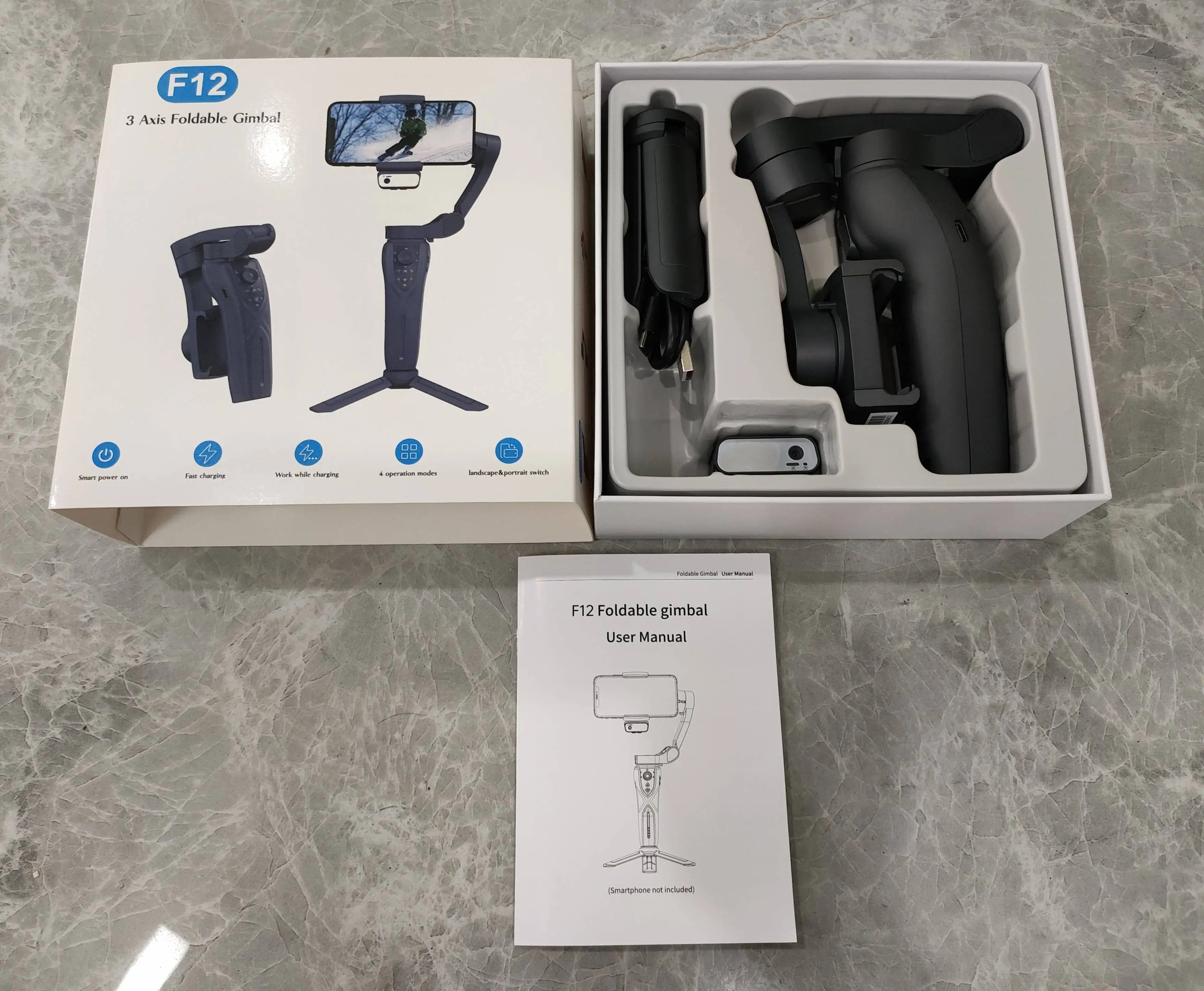 Handheld Gimbal F12 Camera Stabilizer with Tripod | Face Tracking via App | Selfie Stick & Horizontal Stabilizer