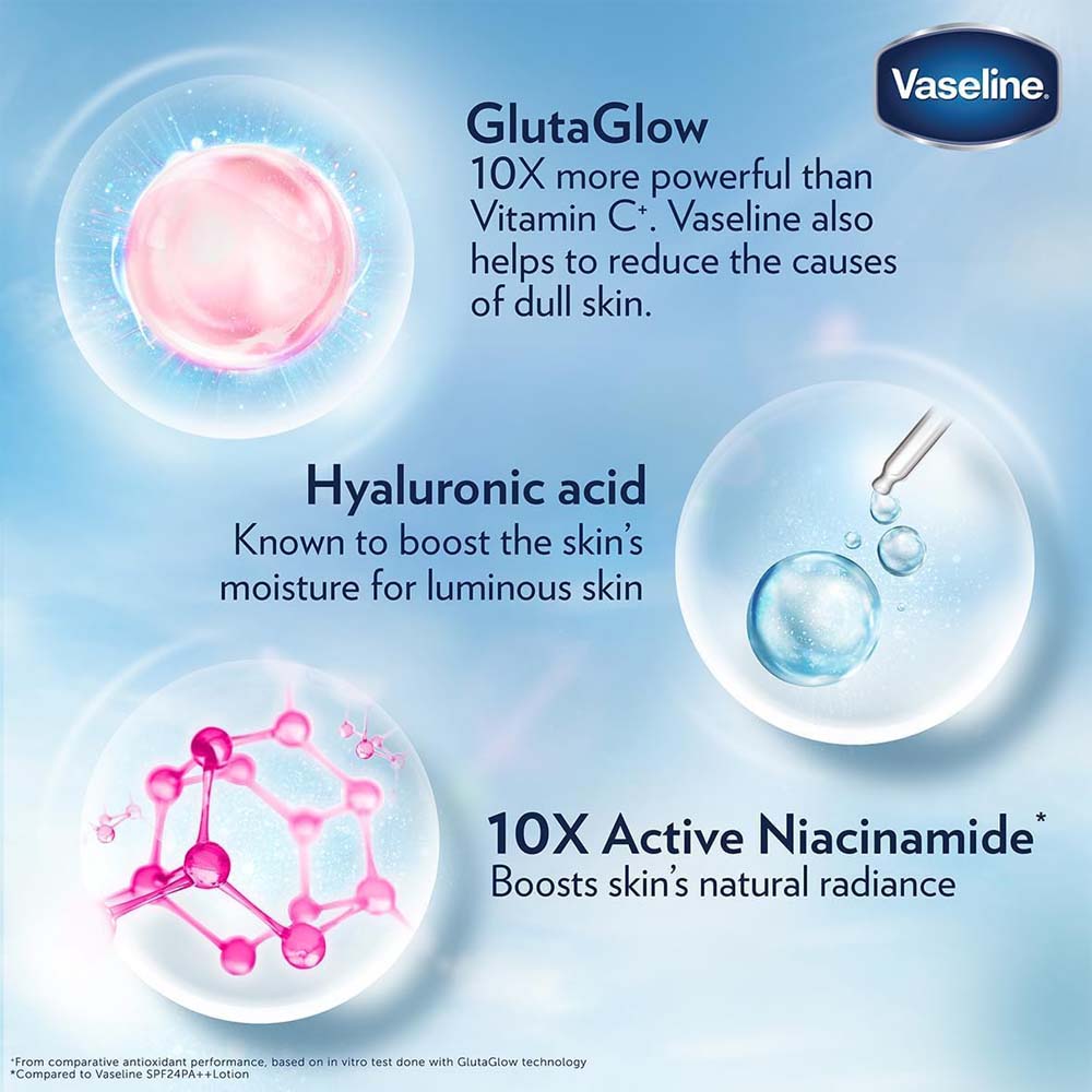 Vaseline Essential Even Tone Body Lotion Smooth Radiance with Gluta-Hya Serum Burst – 10X Vitamin C Power, Deep Moisturizing & Brightening, 200ml