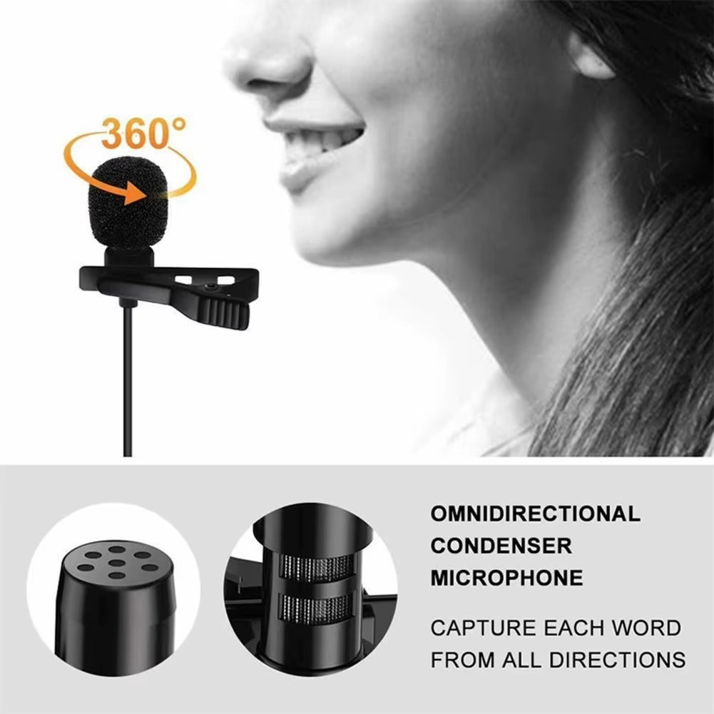3.5mm Lavalier Microphone for Mobile Phone – Tie Clip, Audio & Video Recording, Stretch-Resistant, Environmentally Friendly, Flexible & Practical