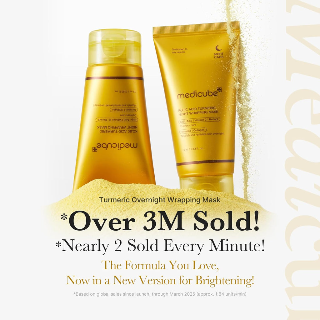 Medicube Turmeric Overnight Wrapping Peel Off Mask. Brightening & nourishing sleep mask for dull, uneven skin tone. 2.53 fl.oz.