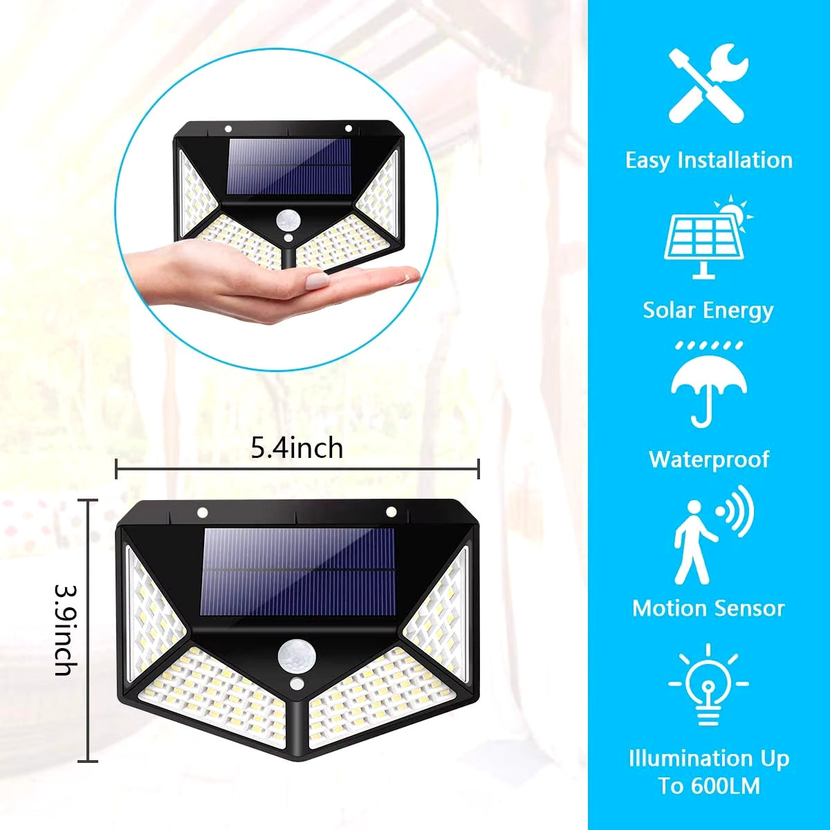 Waterproof Outdoor Motion Sensor Infrared Wall Lamp | 100 LED Solar-Powered Garden Sensor Light | IP65 Water-Resistant Bright Outdoor Lighting for Garden, Patio, and Yard
