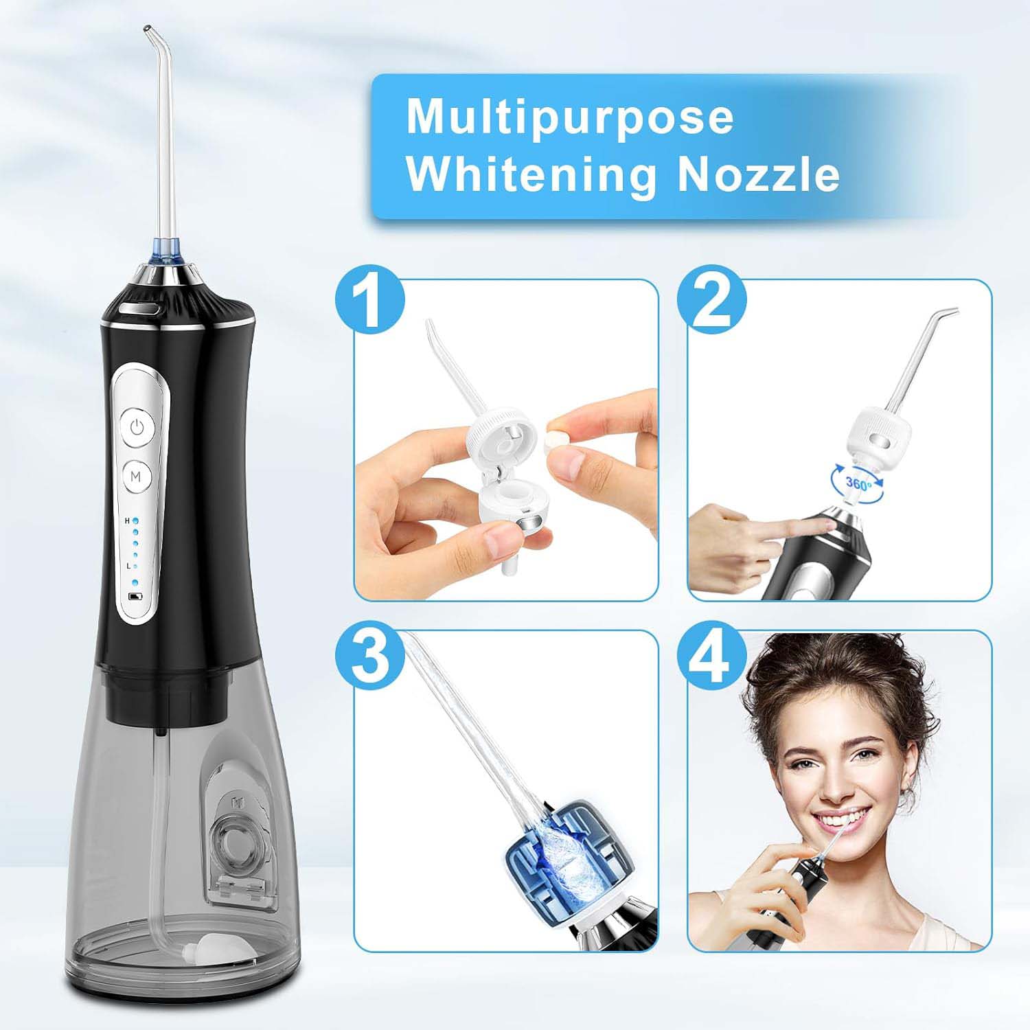 Cordless Water Dental Flosser - 5 Cleaning Modes, IPX7 Waterproof, Portable Oral Irrigator for Home & Travel (Black)