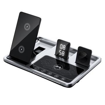 R11 Multifunctional 4-in-1 Wireless Charger – Folding Portable Charging Station with Digital Display and Time Function