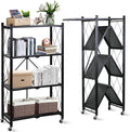 4-Layer White Mobile Folding Kitchen Storage Rack – No-Installation, Thickened Multi-Purpose Shelf (Black)