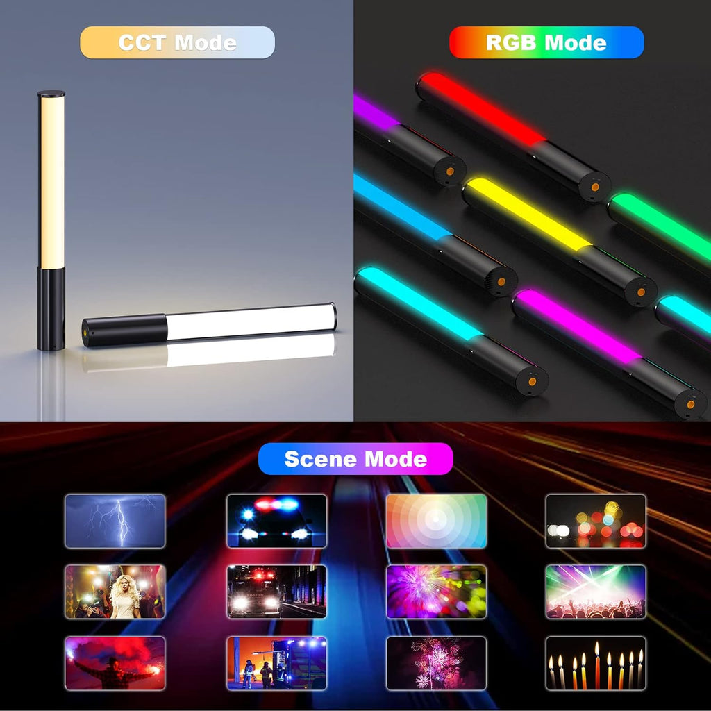 FM-128 RGB LED Light Wand - Adjustable Brightness & Color (2500K-6500K), 12 Light Scenes, Built-in Battery for Photography/Vlogging