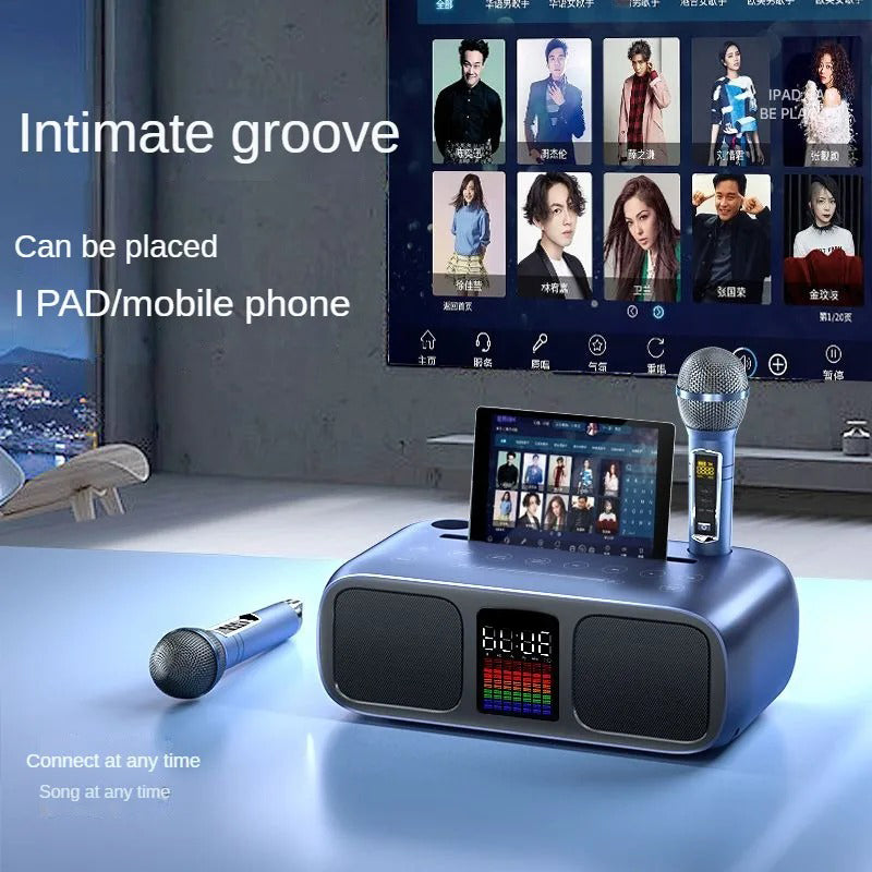 S39 Karaoke Speaker | Dual Horns, Wireless Dual Microphones | Mobile Entertainment & TV Karaoke All-In-One (Golden)