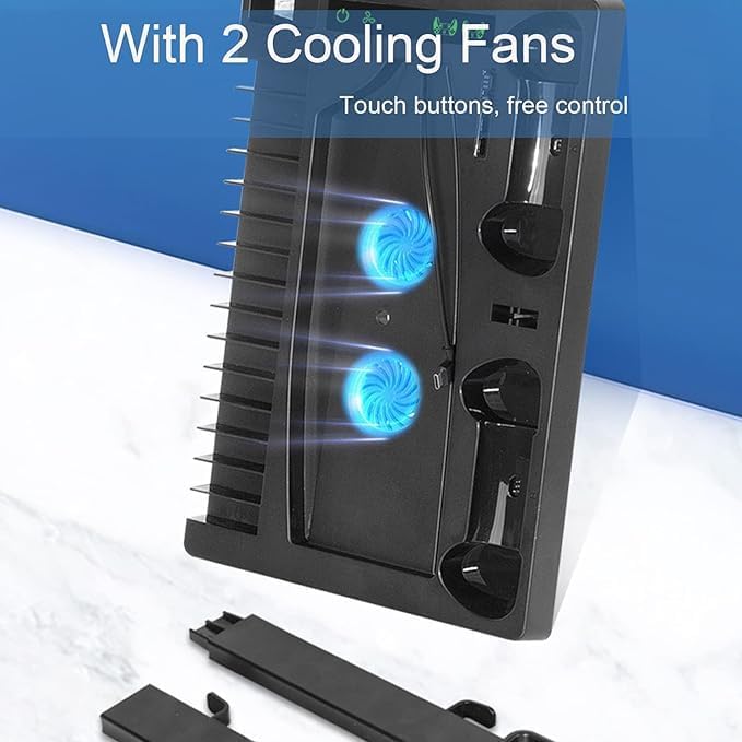 Vertical Stand Cooling Fan for PS5 – Dual Controller Charger with Multifunctional Features