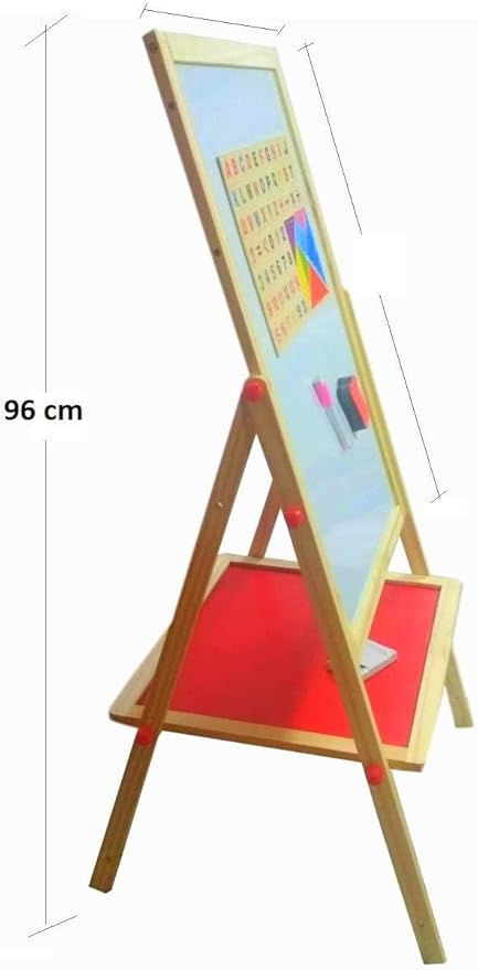Kids Writing Board | Portable Double-Sided Wooden Easel with Whiteboard & Chalkboard | Height Adjustable Drawing Stand for Learning