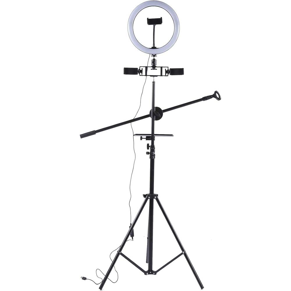 Ring Light Sound Card Tray with Live Microphone Stand | Adjustable Threaded Clamp Clip | Tripod Bracket Accessories with Mobile Phone Holder