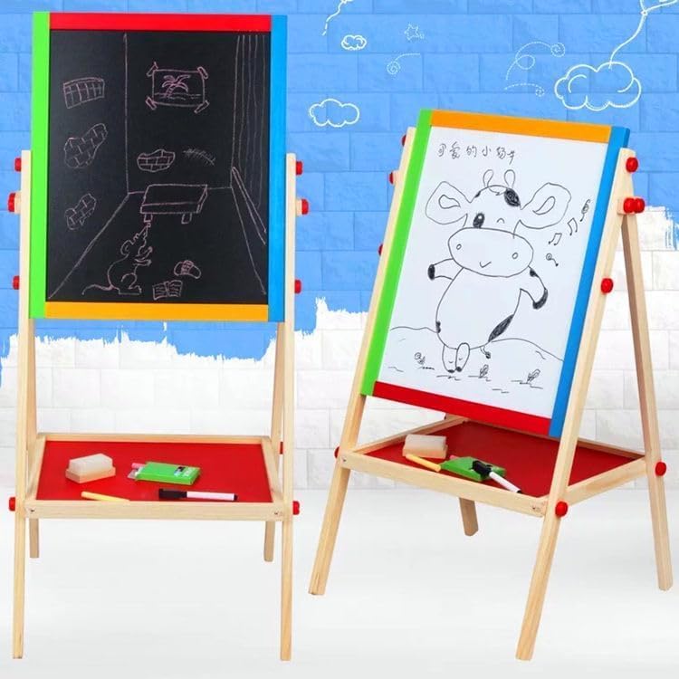 Kids Writing Board – Portable Double-Sided Wooden Easel with Whiteboard