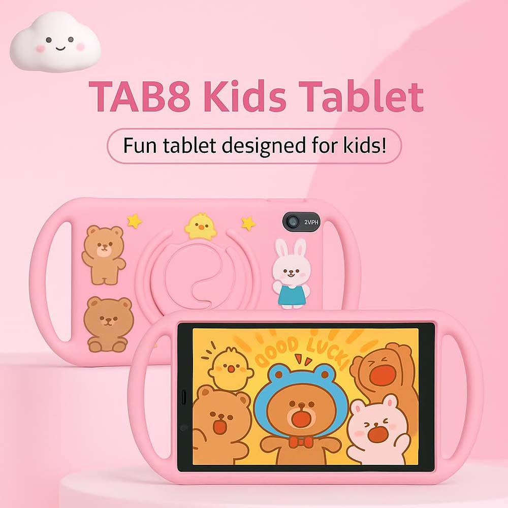 TAB 8 Kids Tablet 8-Inch HD IPS Display, Android 15, 6GB RAM, 128GB Storage, 5000mAh Battery, Dual Camera, SIM Support with Shockproof Case