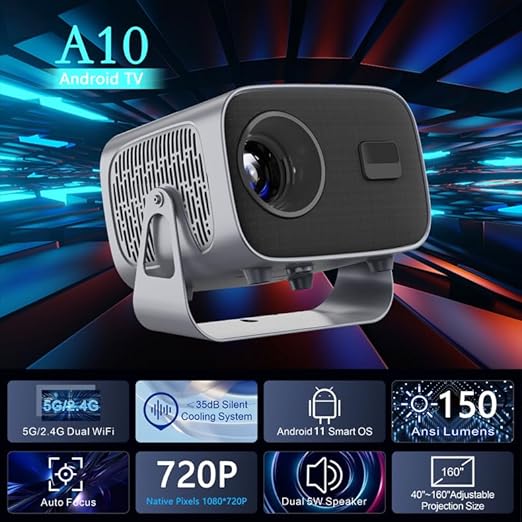 Portable Mini Projector – 3D LED Home Theater System | Smart TV-Compatible with Full HD 720P Video Support