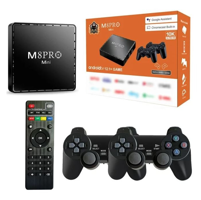 M8 Pro Mini Game TV Box – 64GB HD Retro Game Console with 2.4G Wireless Gamepad, Android 12 Dual System Set-Top Box