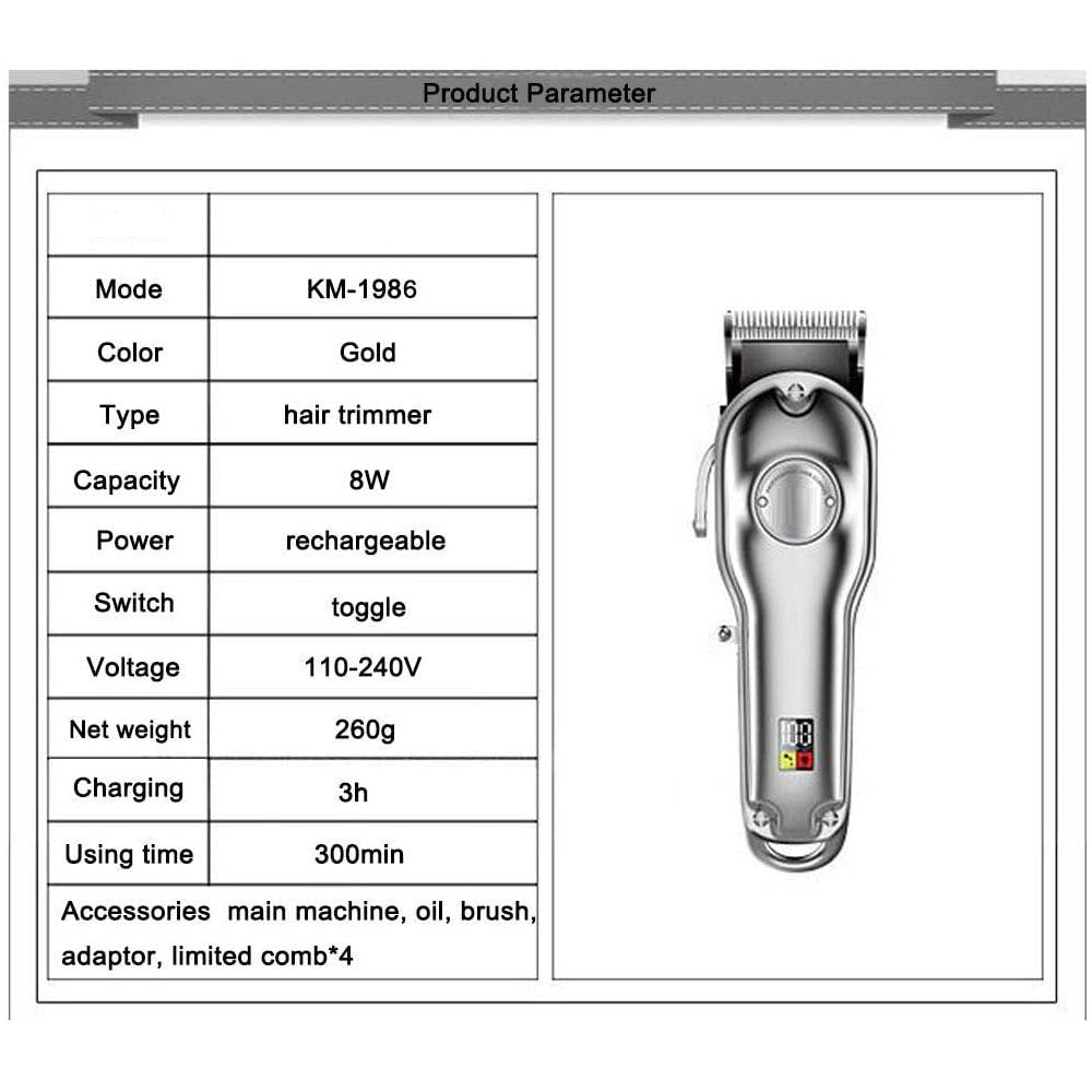 Professional Hair Clipper for Men - Cordless Rechargeable Grooming Kit with T Blade Trimmer, 6 Guide Combs, Beard Trimmer, Barber Haircut Tool