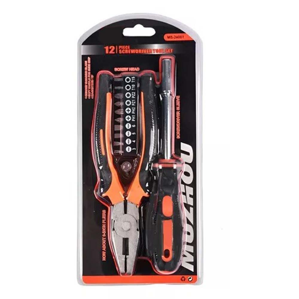 12-Piece Tool Kit | Compact Screwdriver Tool Set with Pliers, Wrenches, and Bits | Versatile DIY Maintenance Set for Home, Car, and Office