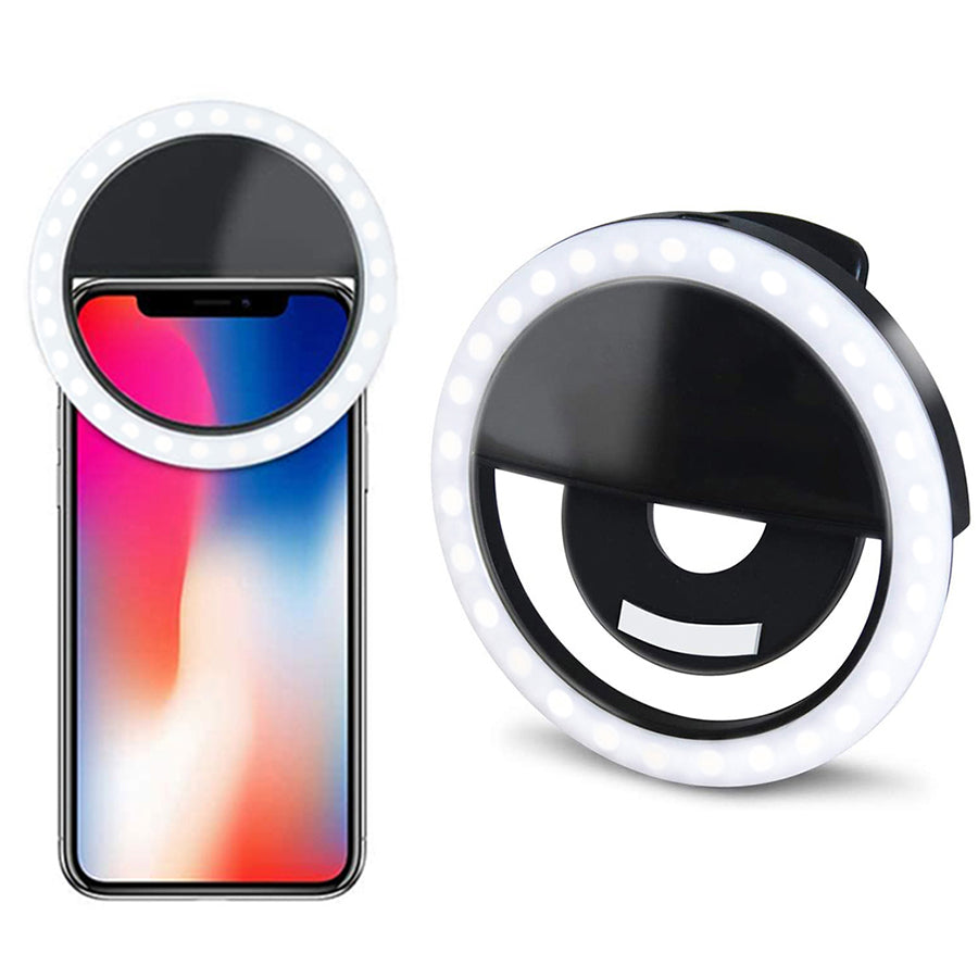 Rechargeable Clip-on Selfie Ring Light - 36 LED Phone Light Compitable for iPhone/Android (Multi-Color)