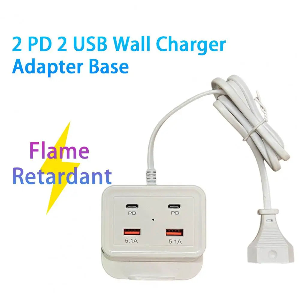 Intelligent USB Power Strip Plug with Dual PD & Dual USB Ports - 5.1A Multi-Port Fast Charging Power Supply | US/EU Plug, 4 USB Output Ports for Safe Charging | 100cm Wear-Resistant Extension Cable competible for iPhone, Android & Other Digital Devices