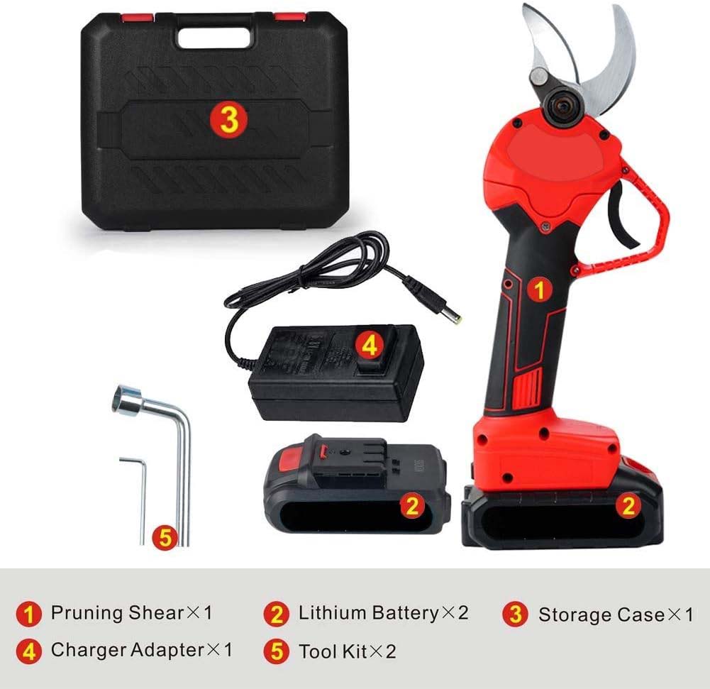Cordless Electric Pruning Shears - Garden Tree Branch Pruner with 30mm Cutting Diameter, 2 Rechargeable 2Ah Lithium Batteries, 6-8 Working Hours, Ideal for Fruit Tree Branches