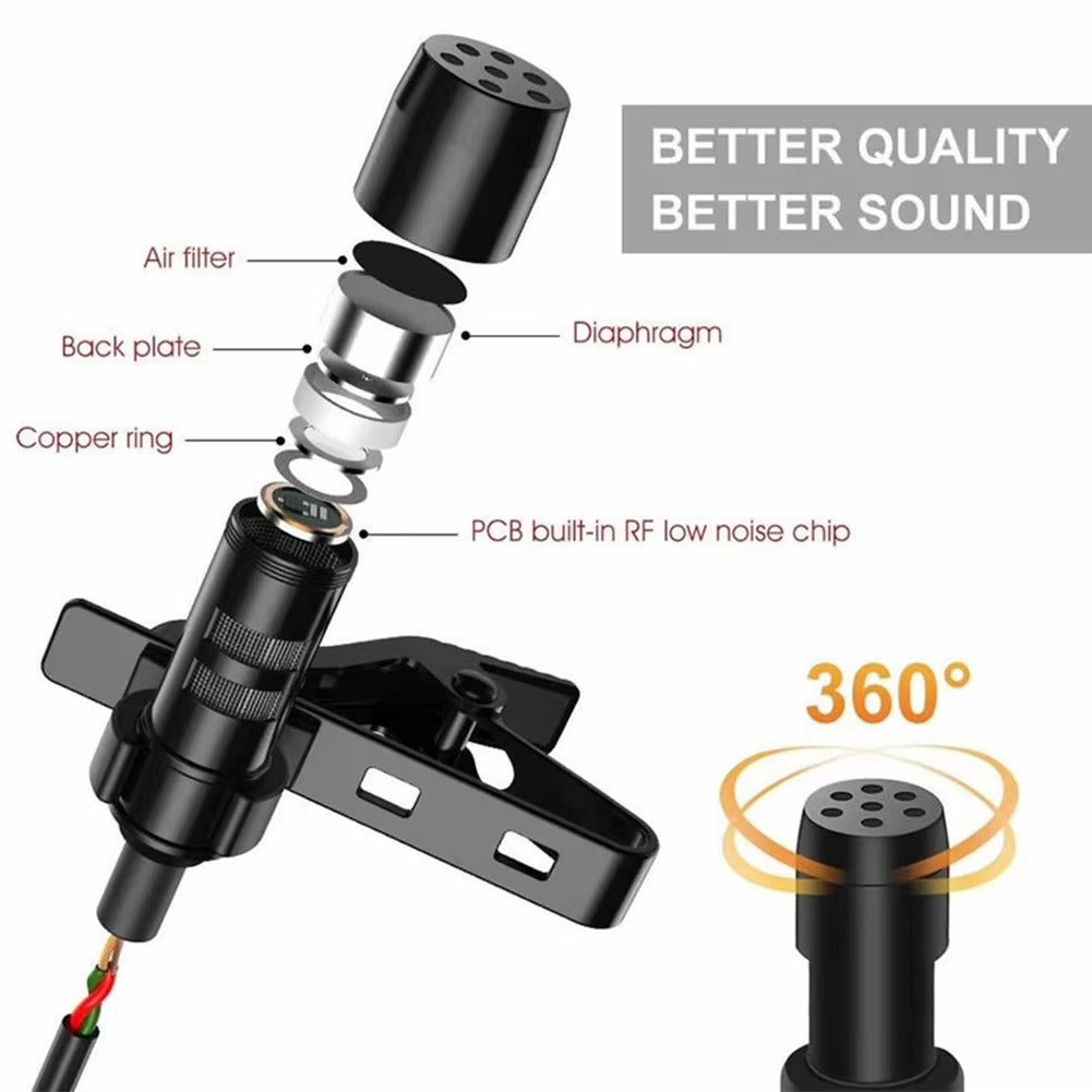 3.5mm Lavalier Microphone for Mobile Phone – Tie Clip, Audio & Video Recording, Stretch-Resistant, Environmentally Friendly, Flexible & Practical