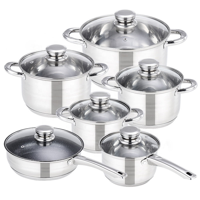 12-Piece Stainless Steel Cookware Set - Induction Compatible, Modern Design for Gas, Electric, Ceramic Stoves