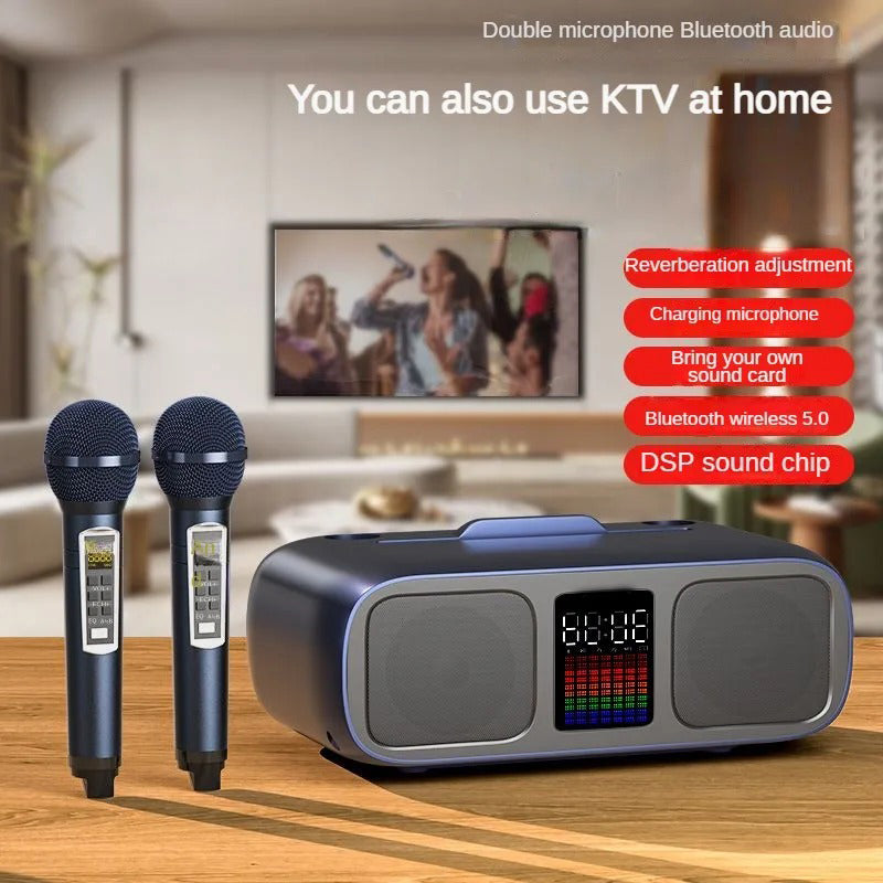 S39 Karaoke Speaker | Dual Horns, Wireless Dual Microphones | Mobile Entertainment & TV Karaoke All-In-One (Golden)