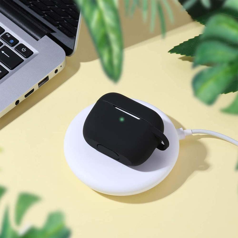 AC05 AirPods Pro Protective Case. Shockproof silicone cover with carabiner clip. Wireless charging compatible & LED visible.