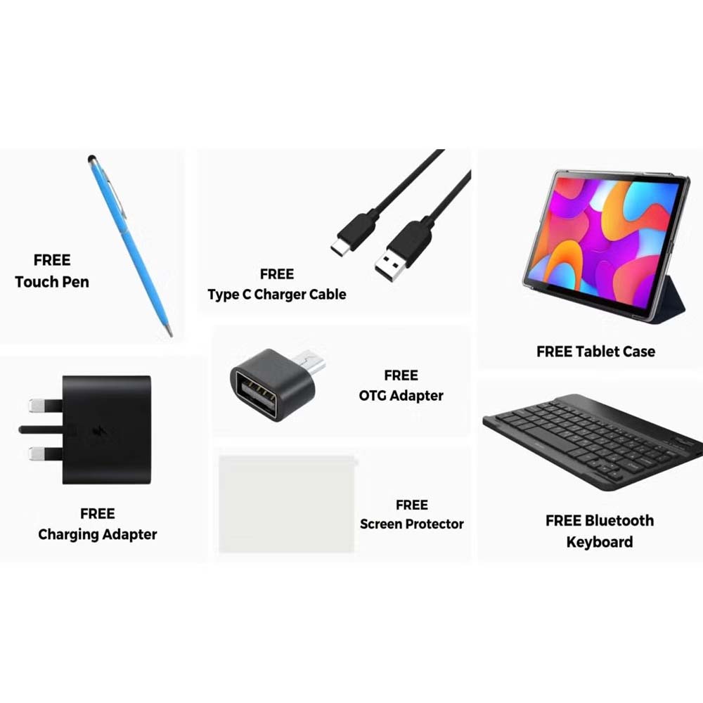 TAB 13 10.1 Inch 5G Android Tablet - IPS LCD, 8GB RAM, 512GB ROM, 6000 mAh Battery, Octa Core Processor, 8MP Front + 13MP Rear Camera, Includes Keyboard & Touch Pen - Perfect for Home, Office, and Education