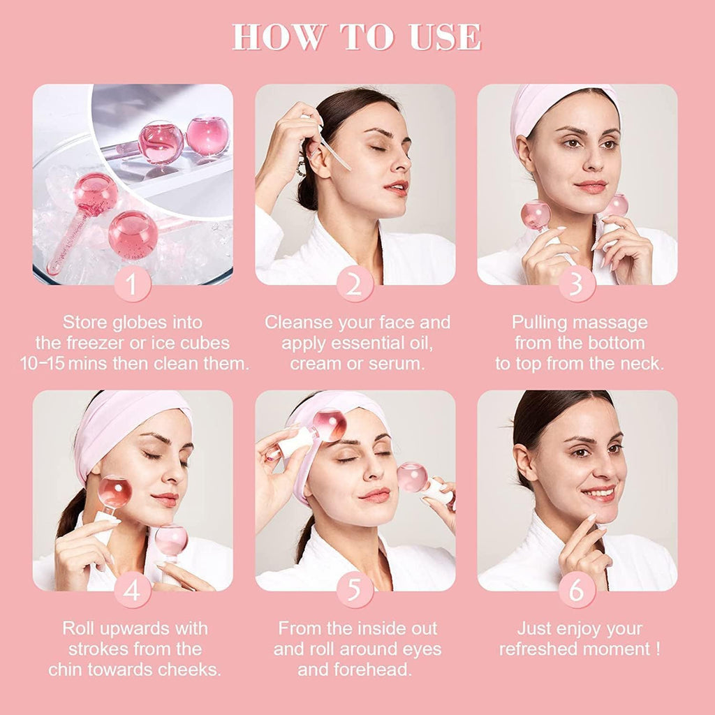 2-Pcs Facial Ice Globes. Cryo roller balls to reduce puffiness, dark circles & wrinkles. Cold therapy facial massager.
