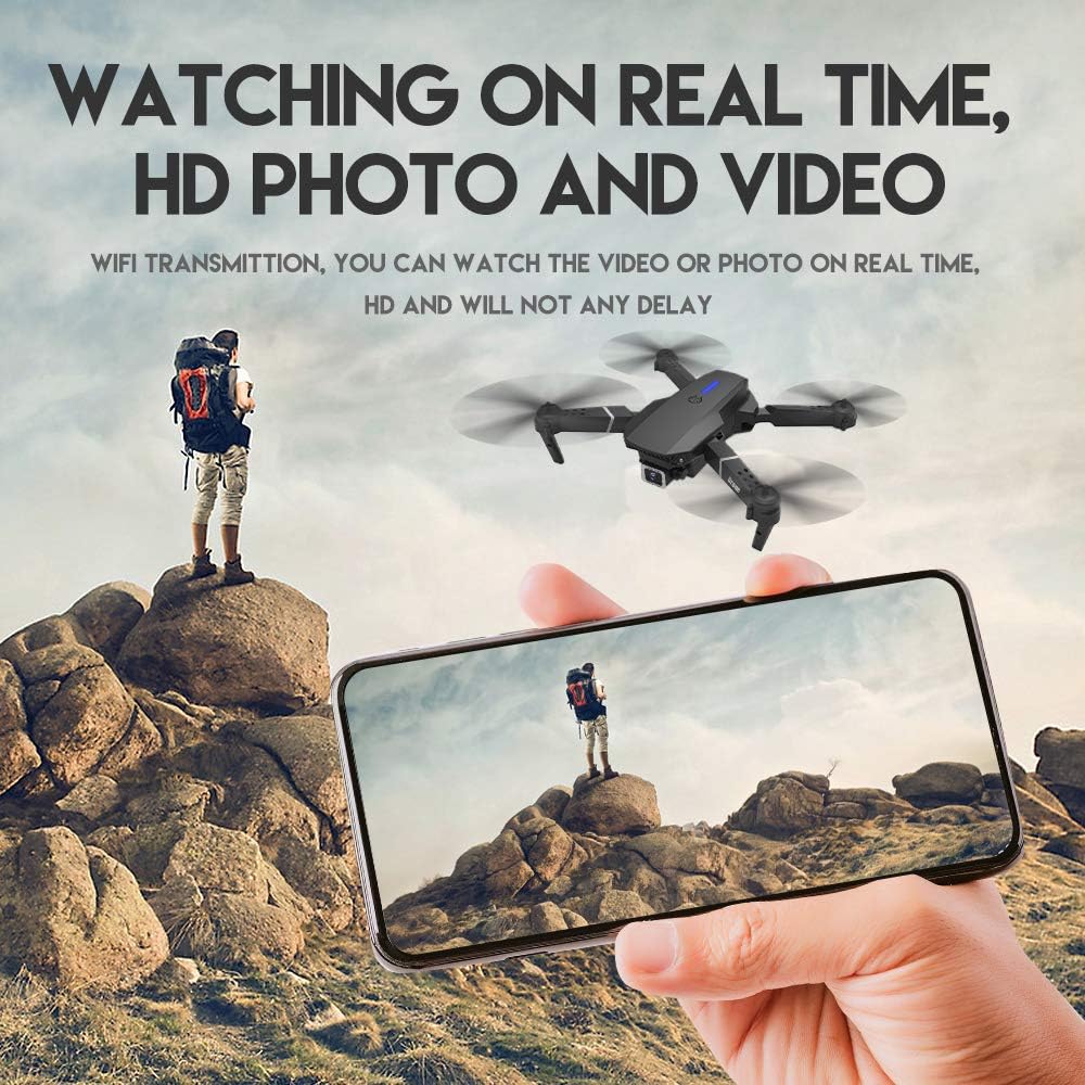 8K Foldable Mini Drone - Dual Camera, WiFi FPV, Gesture Control, Android/iOS Compatible with Carry Case (Black)
