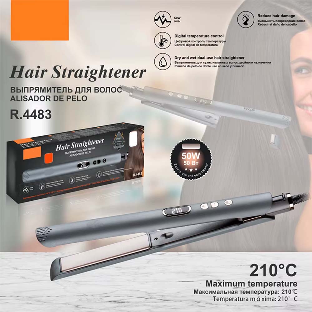 R.4483 Straightening Hair Dryer. Professional electric hair straightener with digital temperature control and 50W power for smooth styling.