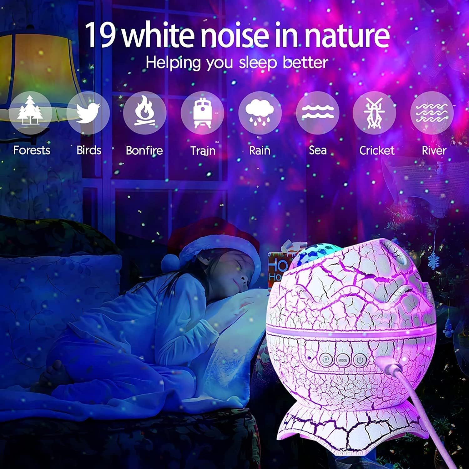 Galaxy Projector Dinosaur Egg – Sky Night Light with Bluetooth Music and Laser Lamp for Room and Party Decor