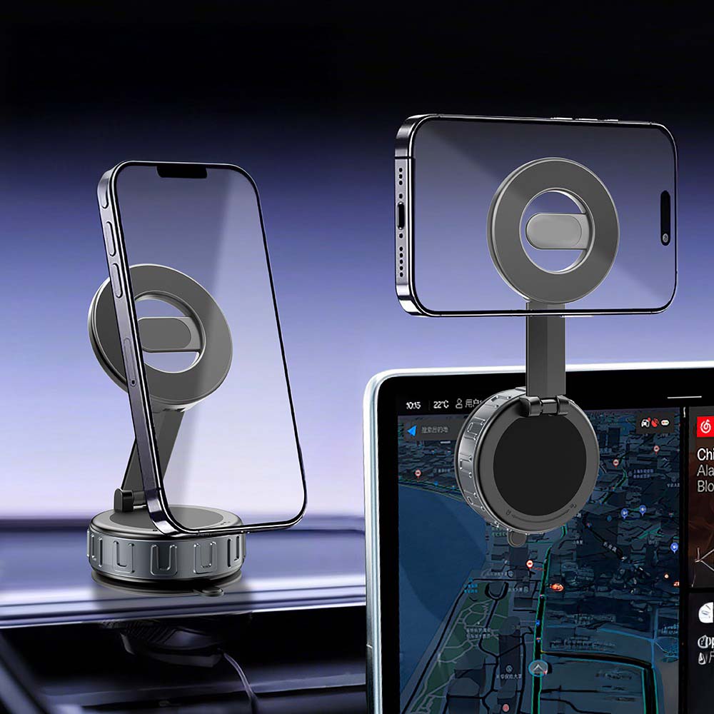 GD-HD241 360° Rotating Magnetic Phone Holder with Vacuum Function. Strong suction & universal mount in black.
