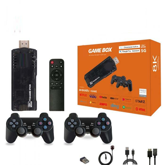X8 Android TV Box 8K HDR | Game Console Double System | 10,000+ Classic Games | Dual Controller Support | Android TV Stick with Chromecast, Google Assistant | 5G WiFi Compatible