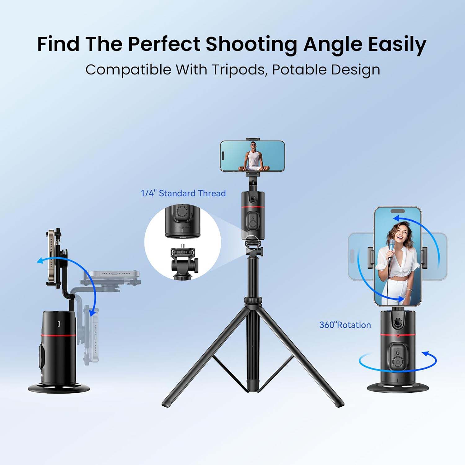 Tripod with Fill Lights – Smart Shooting Holder with 360° Rotation, Detachable Remote, and Gesture Control for Live Vlog Streaming