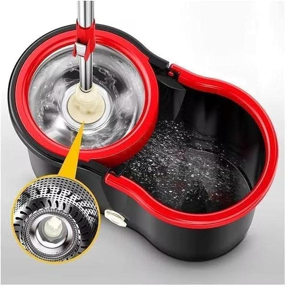 Easy Spin Mop and Bucket Set with 360° Rotation | Stainless Steel Handle & Wring Dryer Basket | Includes 2 Microfiber Mop Heads for Floor Cleaning | Ideal for Hardwood, Ceramic Tile, Marble, Laminate, and Glass