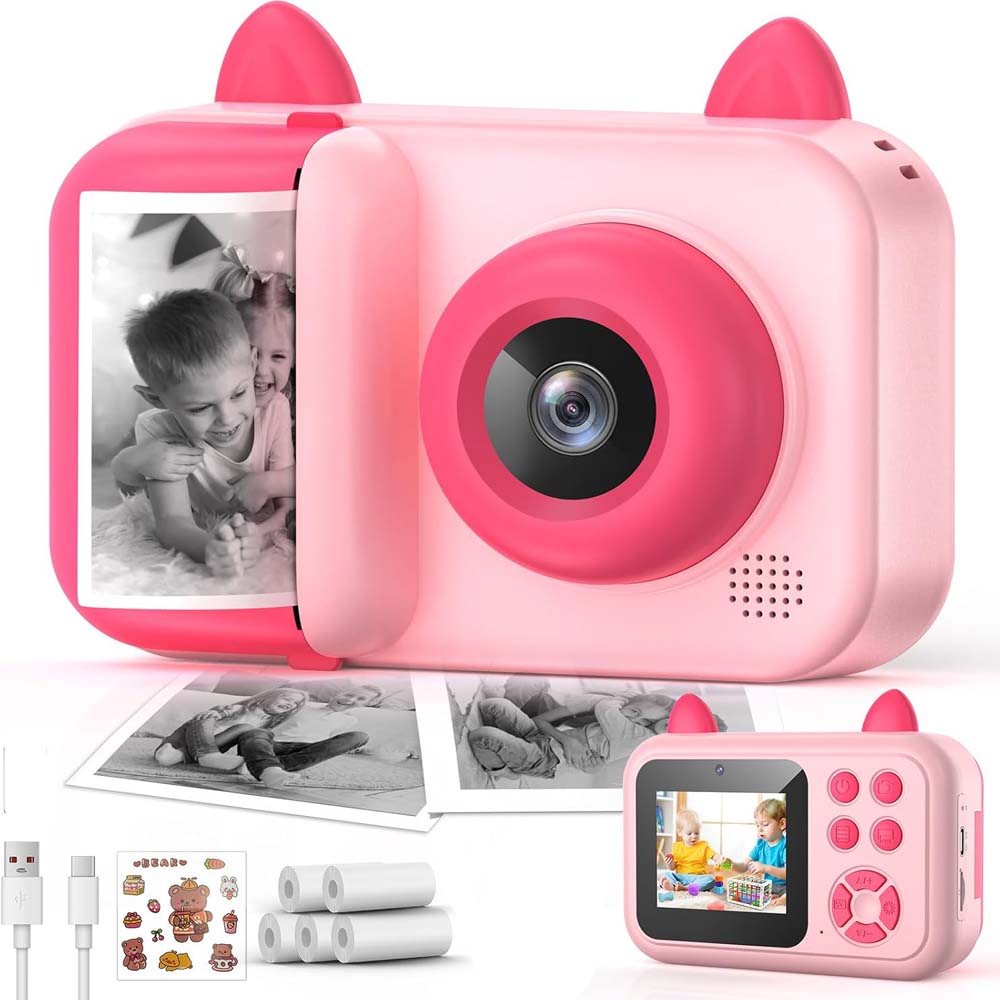 Kids Instant Camera - 1080P Digital Camera for Ages 3-12 with Printing Paper (No Card Included) Pink