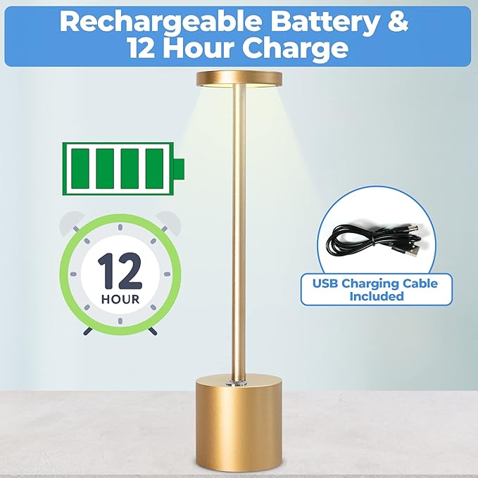 Cordless LED Table Lamp – Full Size Minimalist Design with Rechargeable Battery