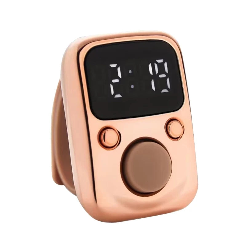 Digital LED Finger Tally Counter - Rechargeable Luminous Electronic Clicker for Prayer, Stitch Marker, and Counting Tasks | Compact Handheld Counter with Adjustable Strap & Bright LED Display | Durable and Lightweight Design in Elegant Rose Gold Finish