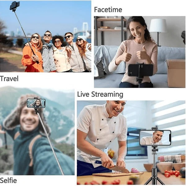 Bluetooth Selfie Stick Tripod D-10 | 360° Rotating Mini Live Broadcast Tripod with Detachable Remote for iOS & Android, Compact & Lightweight