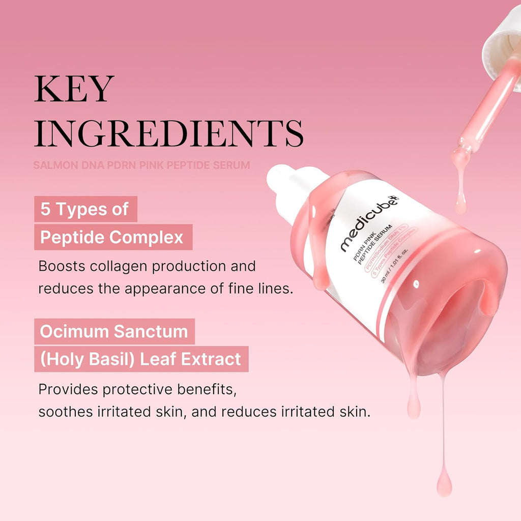 Medicube PDRN Pink Peptide Serum with Niacinamide for firming, hydrating & brightening skin tone. Korean glow serum.