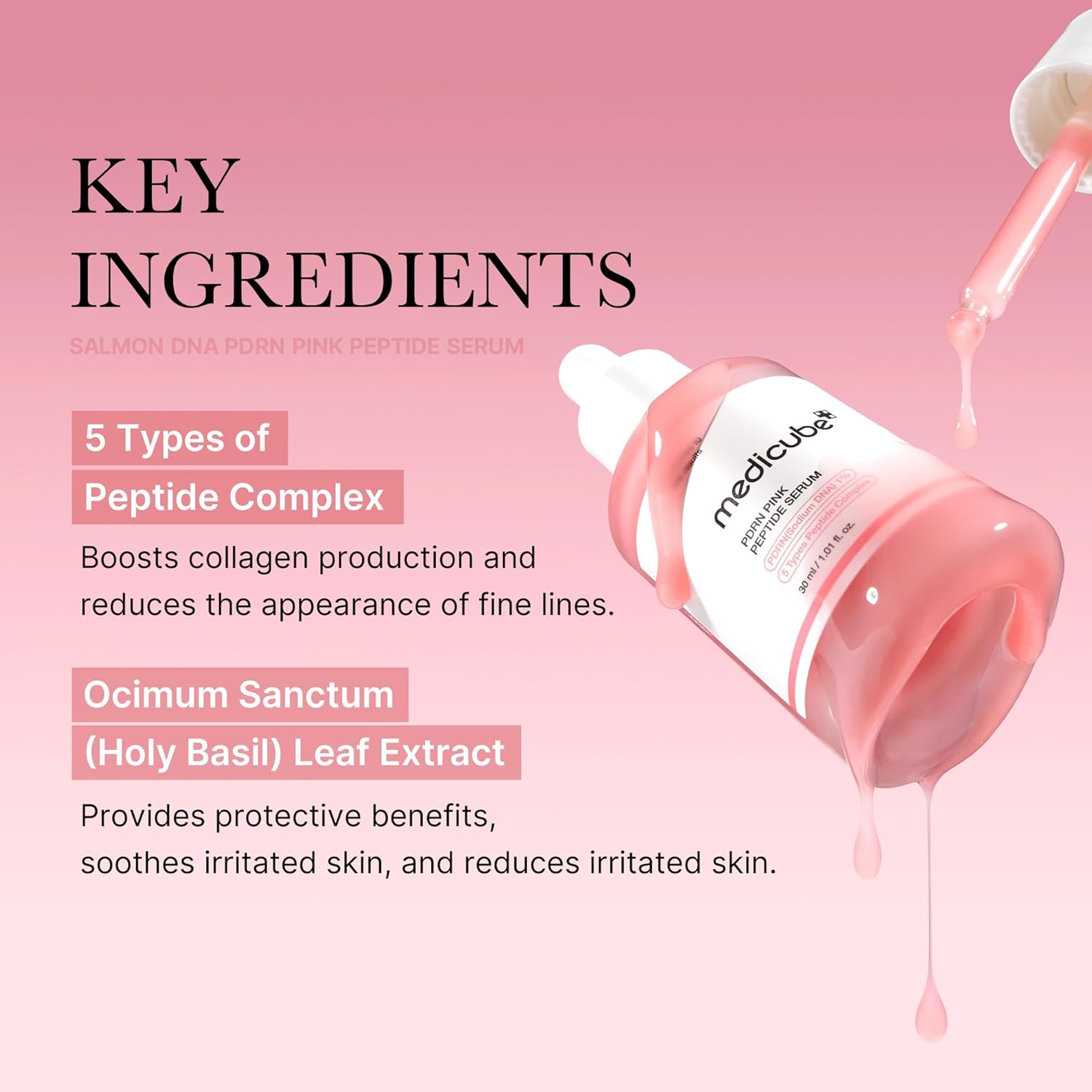 Medicube PDRN Pink Peptide Serum with Niacinamide for firming, hydrating & brightening skin tone. Korean glow serum.