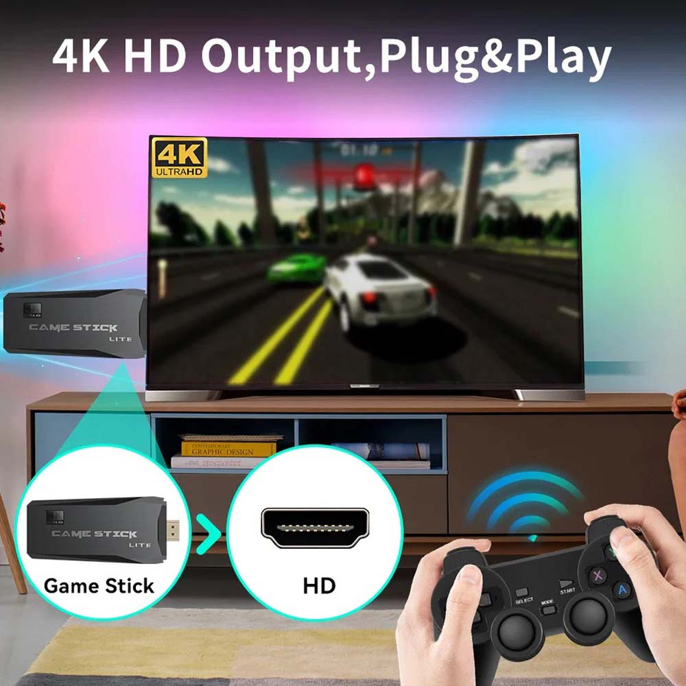 Retro Game Stick Lite - Plug & Play Console with 20,000+ Games, Dual 2.4G Wireless Controllers, 64G Storage (HDMI Ready)