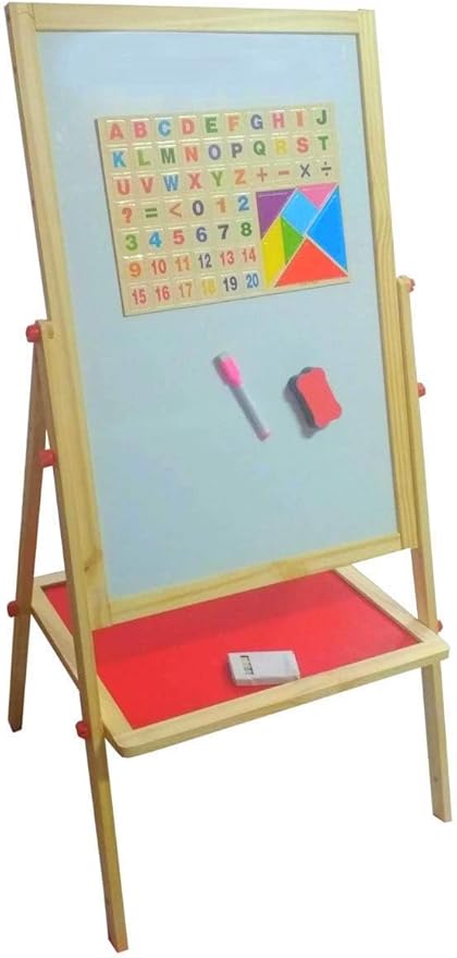 Kids Writing Board | Portable Double-Sided Wooden Easel with Whiteboard & Chalkboard | Height Adjustable Drawing Stand for Learning