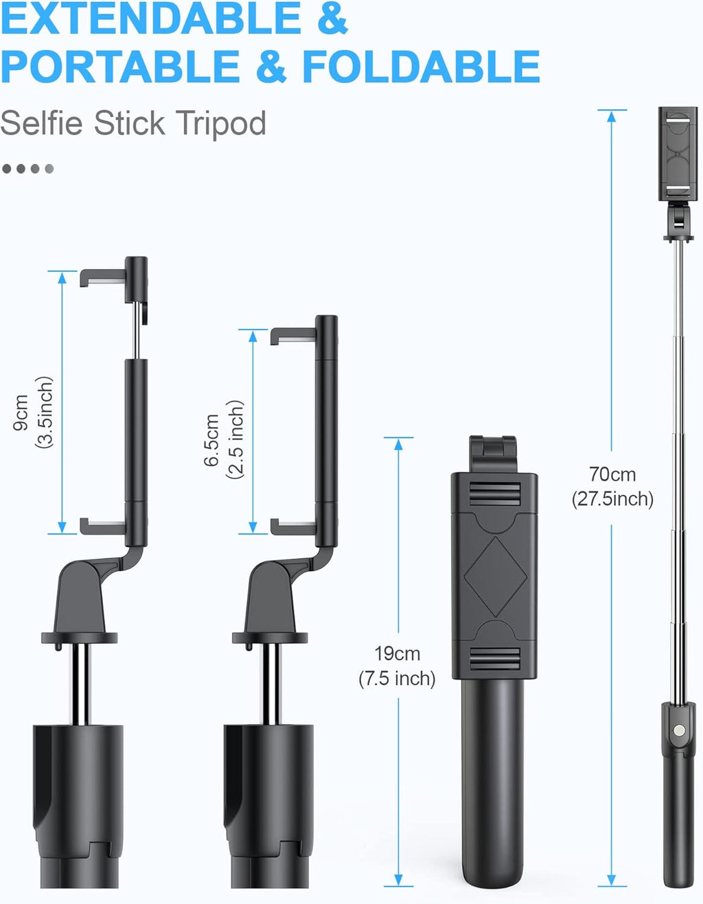3-in-1 Bluetooth Selfie Stick Tripod Monopod with Remote Control, Telescopic Selfie Stick with Aluminum Alloy Material, Portable & Lightweight, Compatible with iPhone & Android Smartphones - Ideal for Travel, Parties, Weddings, and Group Photos