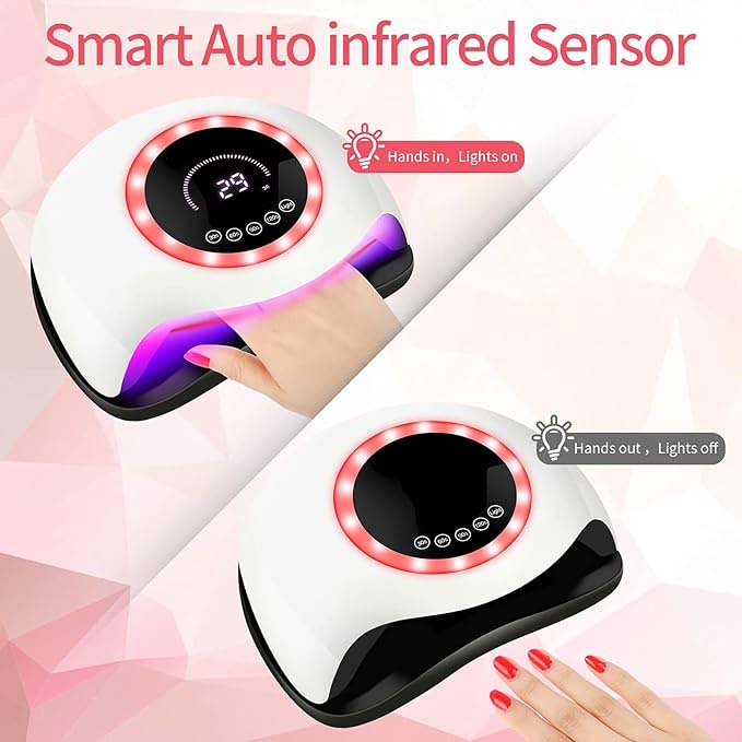 UV LED 168W Nail Lamp - Professional Nail Dryer with 42 LEDs for Gel Nail Polish, Fast Curing Nail Light with 4 Timer Settings, Colorful LED Ring & Smart Sensor, Perfect for Salon and Home Use